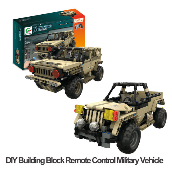 DIY Building Block Remote Control Military Vehicles RC Military Hummer/Pickup Truck USB Charge Cool Gifts for Kids