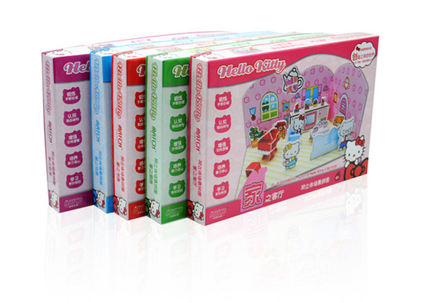 KT 3D stereoscopic scene jigsaw 5 separate small scenes,, composed of paper and EPS foam board 5pcs/lot drop shipping.