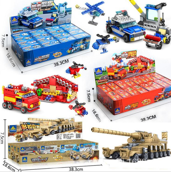 Assembled toy New Building Blocks Combination Car and Robot Set Children's Toys 16 Set Engineering Military Police Cars