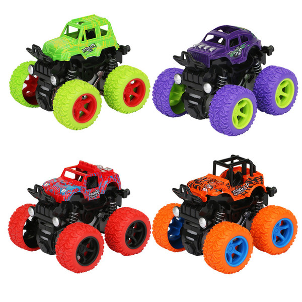 4PC 4WD Inertia Rotatable Car Toys for Boys Baby Friction Power Four-wheeled Off-road Inertia Four-Wheel Drive Off-Road Vehicle