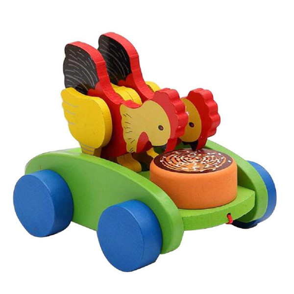 Wooden Rooster Pull Carts Toys Kids Walk Along Preschool Toddler Toy for Children Cock Peck Rice Push Pull Toy for Toddlers