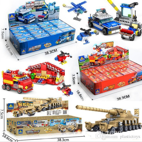 2018 New Building Blocks Combination Car and Robot Set Children's Toys 16 Set Engineering Military Police Cars