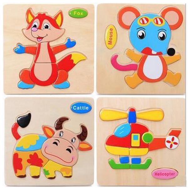 Baby Kids Cartoon Animal Wooden Learning Geometry Educational Toys Puzzle Children Early Learning 3D Shapes Creative Game Gift