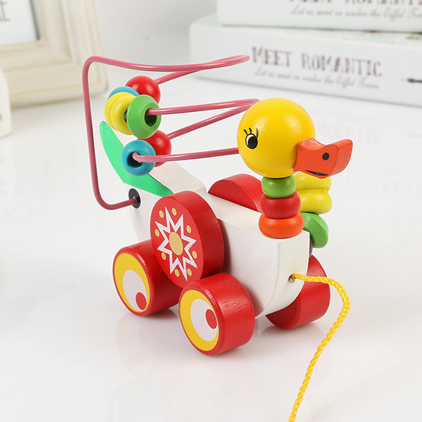 Wooden Pull Along Duck Carts Toy with Sliding Beads on Durable Wire Frames Educational Toy for Kid Gifts