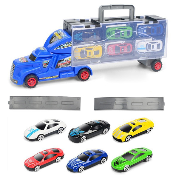 Advanced Portable Large Container Truck Kids Alloy Trailer With 6 Cars Wonderful Gift For Children Cars' Storage Truck VB