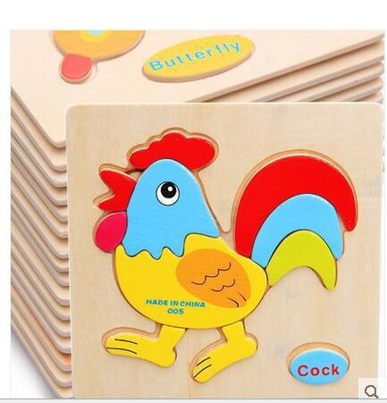 Cheap Baby Kids Cartoon Animal Wooden Learning Geometry Educational Toys Puzzle Children Early Learning 3D Shapes Creative Game Gift