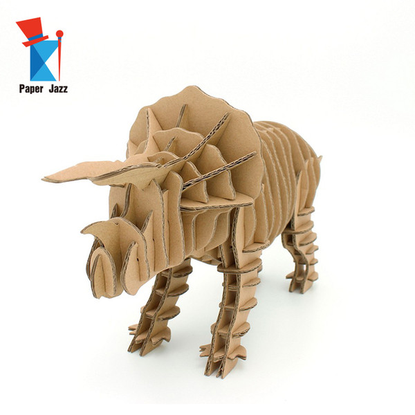 The Art of Cardboard a DIY Dinosaur triceratops sculpture children education model toys puzzle dinosaur puzzle game