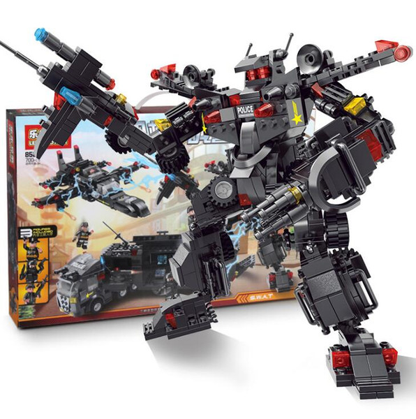 Toys Gifts Compatible with boy large military three variable robot mechanical special police combat car puzzle assembled building blocks toy