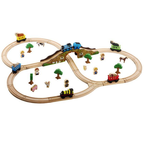 48pcs/lot Kids Educational Vehicle Toys Safety Baby DIY Wooden Tomas Railway Track Slot toy fit to all IK E A