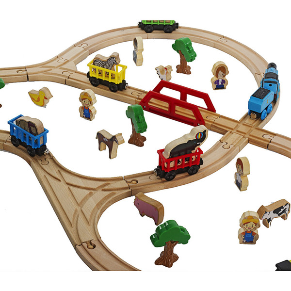 50pcs/lot high quality Beech Wood DIY Educational Wooden Thomas Railway Train Track Slot Vehicle Toys for Baby