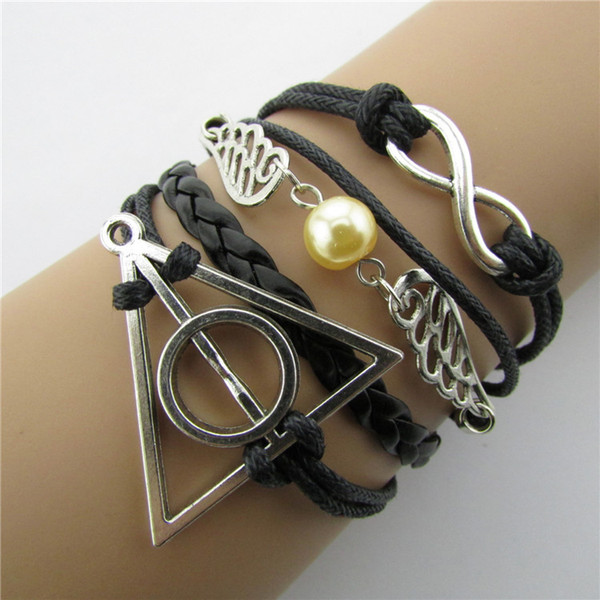 The Wings of The American and European Vintage Angels The Harry Potter Eight-character Three-strand Braided Multi-layer Chain Bracelets