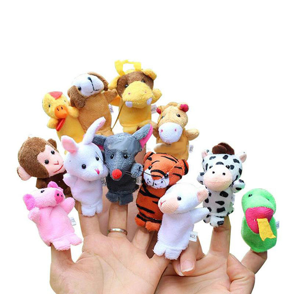 Chinese Zodiac 12pcs/lot Animals Cartoon Biological Finger Puppet Plush Toys Baby Favor Finger Dolls