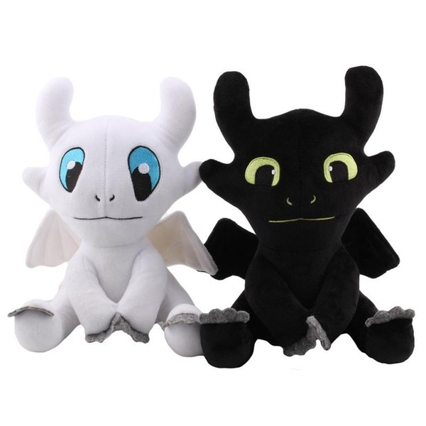 25/35cm Dragon 3 Plush Toy 2019 New movie Toothless Light Fury Soft White black Dragon Stuffed Doll