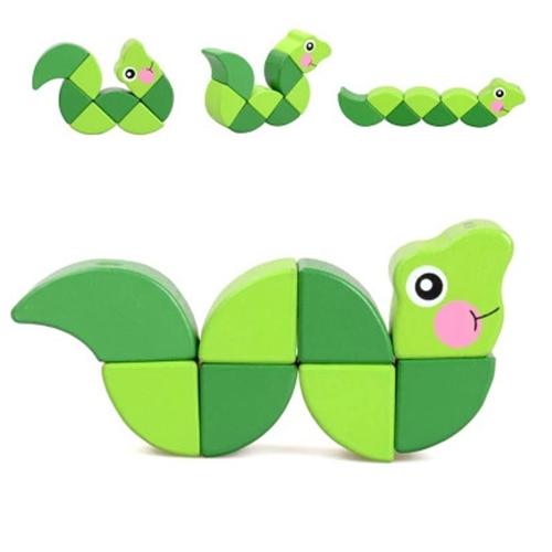 2pcs Wooden Building Blocbaby early education creative color twists and turns twisted insects twisted snake children toys