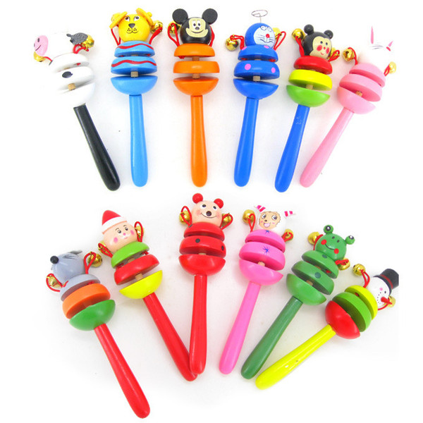 Lovely animals Toy Baby Toy Handle Wooden Activity Bell Stick Shaker Rattle wholesale