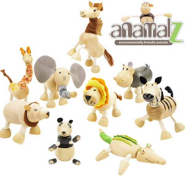 ANAMALZ Toys 24 Moveable Wooden Toys Zoo Animals Dolls Maple Wood Textiles Toys For Kids Free shipping