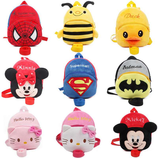 1-2 years old Anti-lost Kids Backpack with Pulling Rope Cute Cartoon Print Bags Children Kindergaden Plush Backpacks