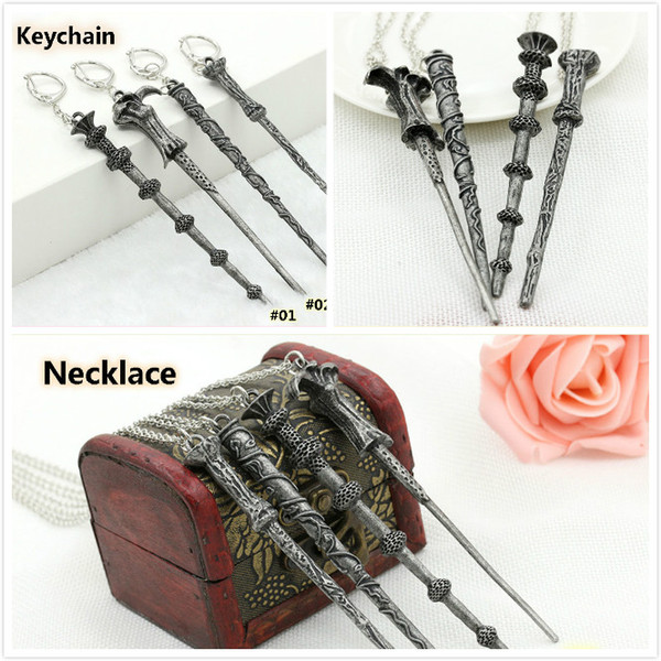 8 Styles Exotic Style New Harry Potter Hermione Dumbledore Alloy Magic Wand Men's Necklace Keychain Geometry With Pendant