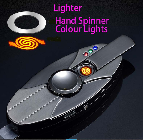 NEW EDC Electric Fidget Spinner Lighter Windproof Oval LED Lights Hand Spinner Lighter Metal USB Charge Best Gift for Man with Retail Box