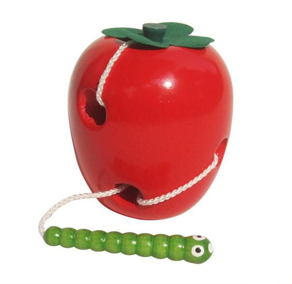 Montessori Learning & Education Children Kids Colorful Wooden Baby Worm Eat Fruit Apple Toys Red + Green 0-7 Years