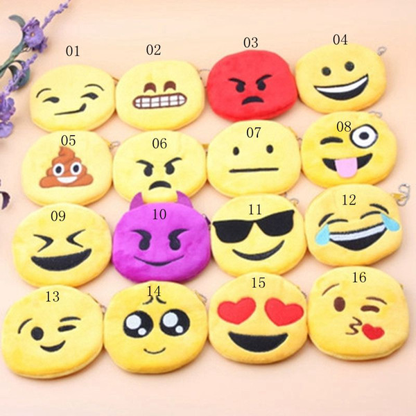 New Hot lovely QQ Expression Smiling Face Coin Purses Emoji Coin Bag Plush Pendant Funny Toys Mix Style Free Shipping