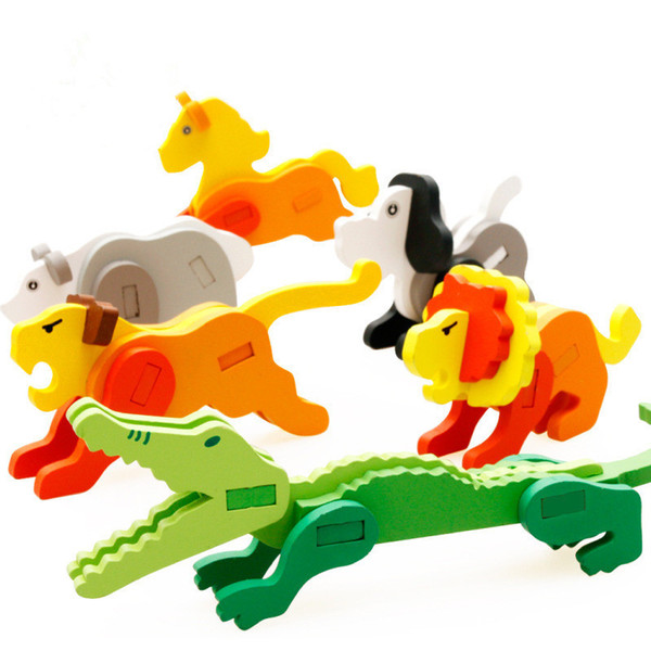 18styles Kids 3D Cartoon Animal Wooden Puzzles Baby Infants colorful Wood jigsaw intelligence toys Children's great gifts EMS DHL free