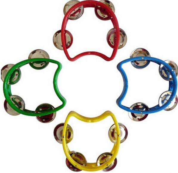 Mini Plastic Tambourine with 4 Jingles Grip Rattles Baby Kids Enlightenment Toys 10CM