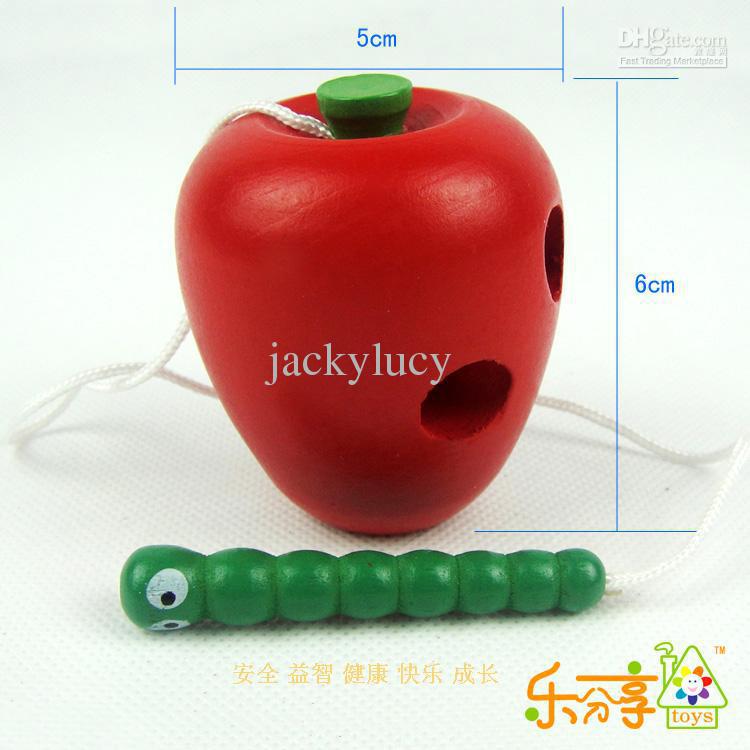 Cheap Montessori Teaching Aids Baby Toys Worms Eat Fruit Puzzle Wooden Education Toy Channeling Rope Toddler Toys