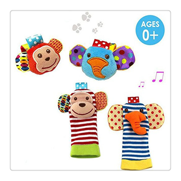 Wholesale BestSeller Baby Socks Animal Baby Wrist Rattles Foot Finder Set Developmental Soft Toys Monkey and Elephant Free Shipping