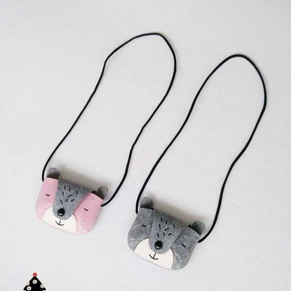 Wholesale-New Baby Girls Boys Bear Coin Bags Kids Lovely Grey/ Pink Cute Bear Style Messenger Bags Shoulder bags