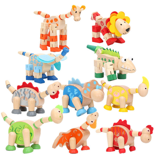 Animal Wooden Toys Educational Toy Intelligence Dinosaurs Cartoon Animals Wood Toys for Children Kids baby toys