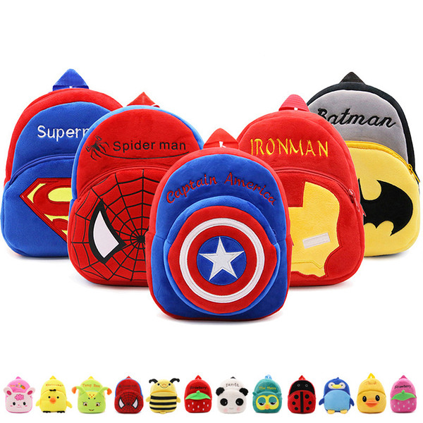 Kids Cute Cartoon Plush Backpack Toddler School Bag Superhero Plush Nursery Shoulder Backpack For Baby Zipper Plush Children Backpack Bag