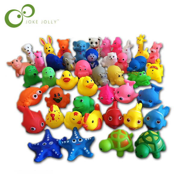 bath toys 13Pcs Lovely Mixed Animals Colorful Soft Rubber Float Squeeze Sound Squeaky Bathing Toy For Baby GYH