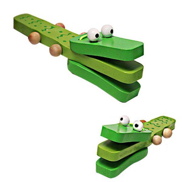 Wooden Cartoon Orff Percussion Instruments Green Crocodile Handle castanets knock musical toy for Children Gift Baby Wood Music Toys HOT