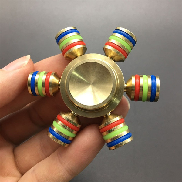 Three-handedly Luminous Wheel Metal Hexagon Fidget Spinner Toy Finger Spinner Gyro Torqbar Fidget With 6 Heads Hand Spinner Retail Box