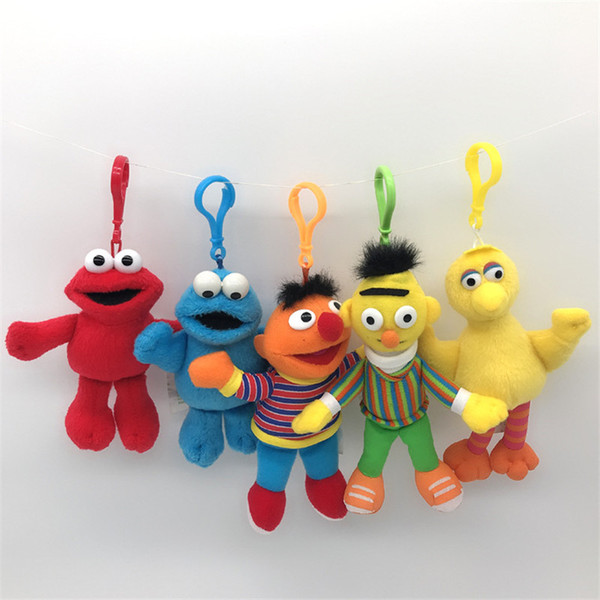 Sesame Street Elmo Stuffed Plush Dolls Toys Keychain Anime Cute Soft Plush Stuffed Toy Doll Keychain Pendant 14cm 200pcs K281