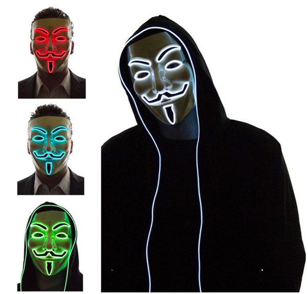 Light Up LED Mask V for Vendetta Anonymous Guy Fawkes Costume Cosplay Cool 10 Color