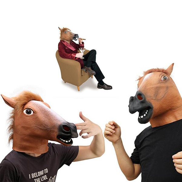 2017 New Creepy Horse Mask Head Halloween Costume Theater Prop Novelty Latex Rubber Fast free shipping