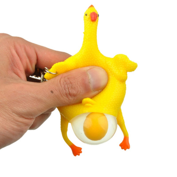 Wholesale- Squeeze Chicken Laying Egg Keyholder Stress Relief Vent Tricky Toys Key Ring Funny