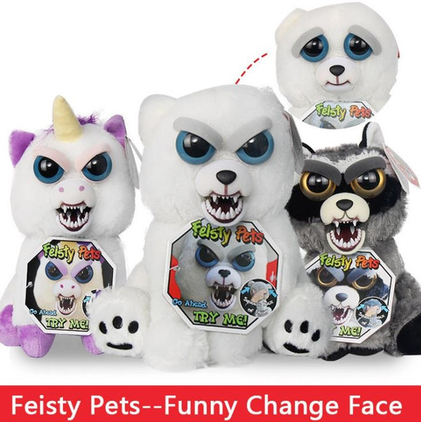 New Feisty Pets One second Change face Animals 20cm Plush toys cartoon TY monkey bear unicorn Stuffed Animals baby Valentine's Day gift GC78