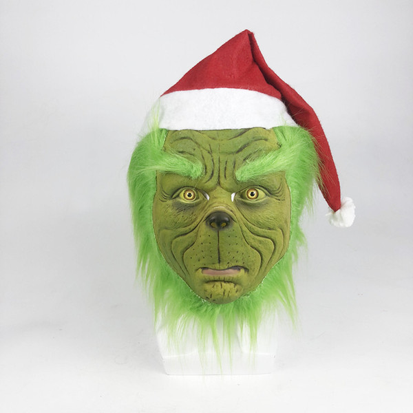 How the Grinch Stole Christmas Mask Men Women Green Latex Party Cosplay Mask With Further Helmet Headgear Halloween Christmas