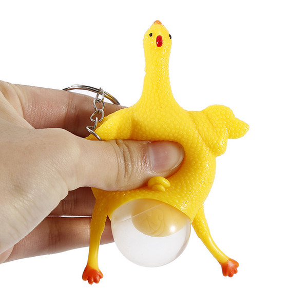 Free shipping Creative Keychain vent toy squeeze hen lay egg chicken spoof decompression trick party toy Christmas birthday children gift