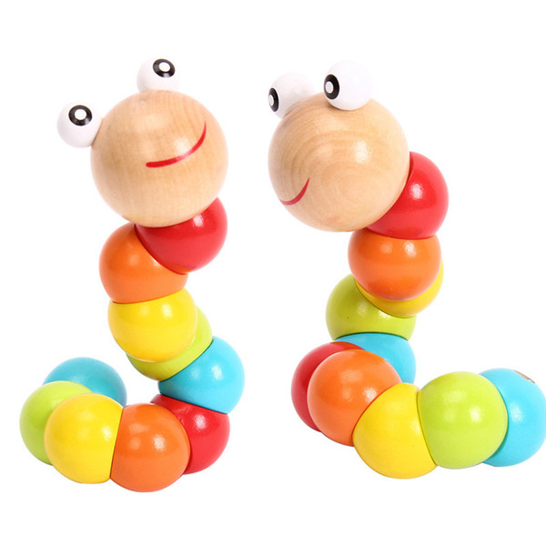 Children Wooden Caterpillar Toys Colorful Wriggle Carpenterworm Doll For Kids Funny Intelligence Toys Gifts Free DHL A854