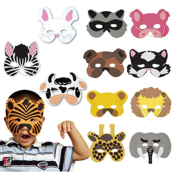 Wholesale-12Pcs Children Cosplay Mask Halloween Animal Head Zoo Party Dress Costume Prop Baby Toys gadget