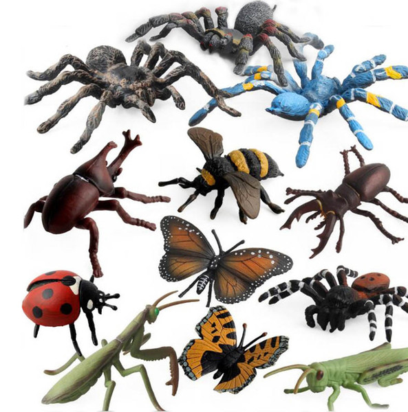 12pcs/set Simulation animal figures insects Bee web spider butterfly rhinoceros beetle ladybug locusts model kids toys gift