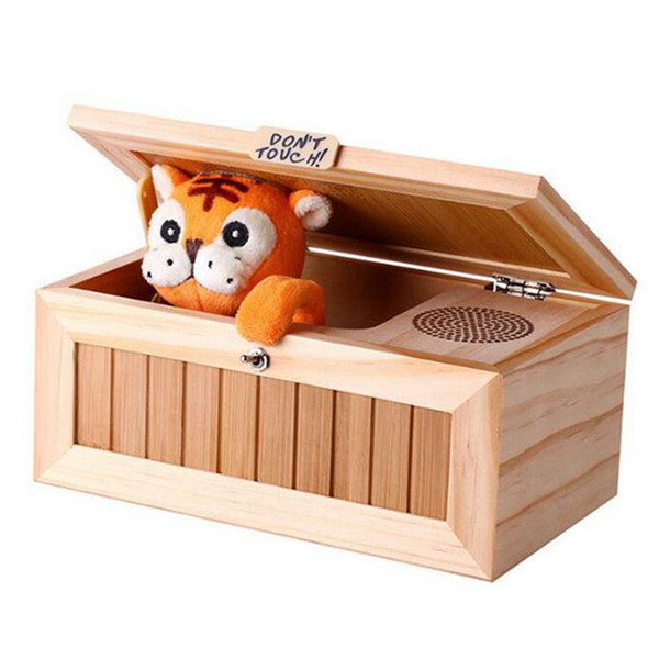 Useless Box Wooden Machine Don't Touch Tiger Toy Funny Gift Upgrade Wooden Electronic Useless Box with Sound Cute Tiger