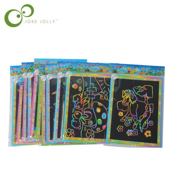 pen high quality 10 Sheets Colorful Magic Scratch Art Painting Paper Children Painting Paper Free Drawing Pen High Quality