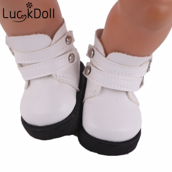 luck doll High quality handmade white small leather shoes suitable for 43cm baby Zapf doll accessories