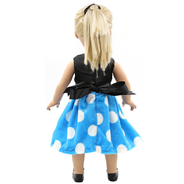 White Dot Pattern Back With Ribbon Bow Princess 3 Colors Dress Fit 18 inch American Girl Dolls Doll Accessories MG145-147