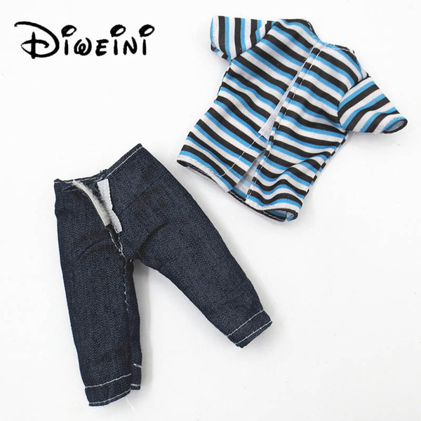 2pcs Ken Dolls Clothes For 30cm Ken Body Striped T-shirt and Capri Pants Casual Dolls Accessories Toy Unisex Doll Toy Kids